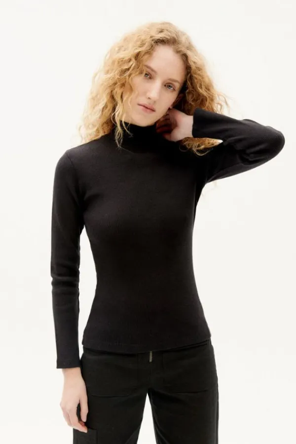 Tops>Thinking Mu Aine Rib Top | Black