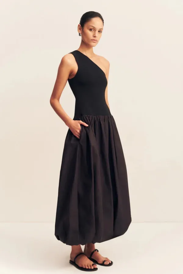 Dresses>Shona Joy Aliah One Shoulder Bubble Midi Dress | Black