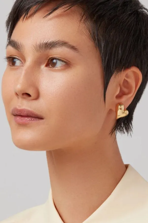 Jewelry>Jenny Bird Art Heart Button Earrings | Gold
