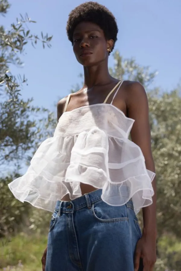 Tops>ESTHÉ Babydoll Organza Top | Off White