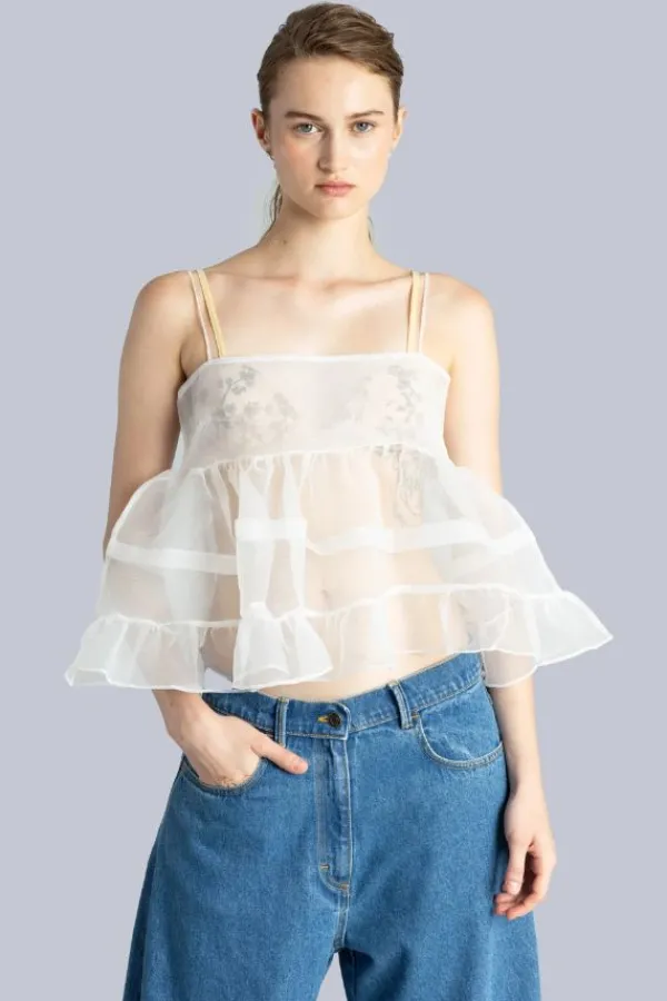 Tops>ESTHÉ Babydoll Organza Top | Off White