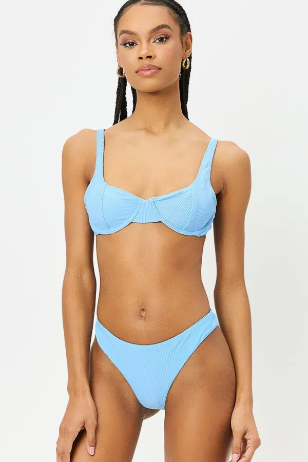 Swim>Frankies Dawson Ribbed Bikini Bottom Chambray