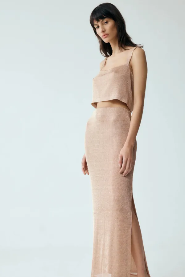 Bottoms>Third Form Heavy Metal Knit Maxi Skirt | Rose Gold