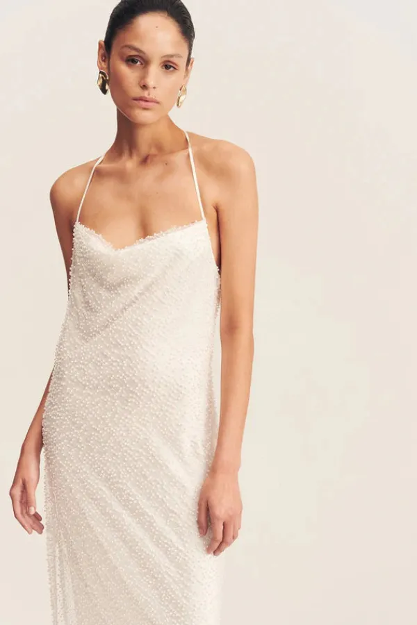 Ready-to-wear Whites|Dresses>Shona Joy Iridescent Double Cowl Open Back Maxi Dress | Ivory