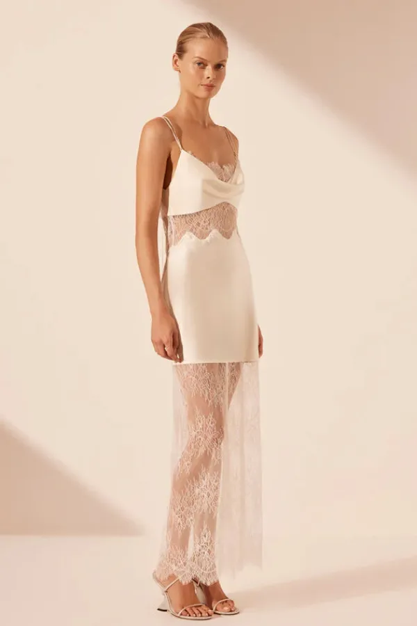 Ready-to-wear Whites|Dresses>Shona Joy La Lune Cumulus Silk Lace Maxi Dress | Ivory