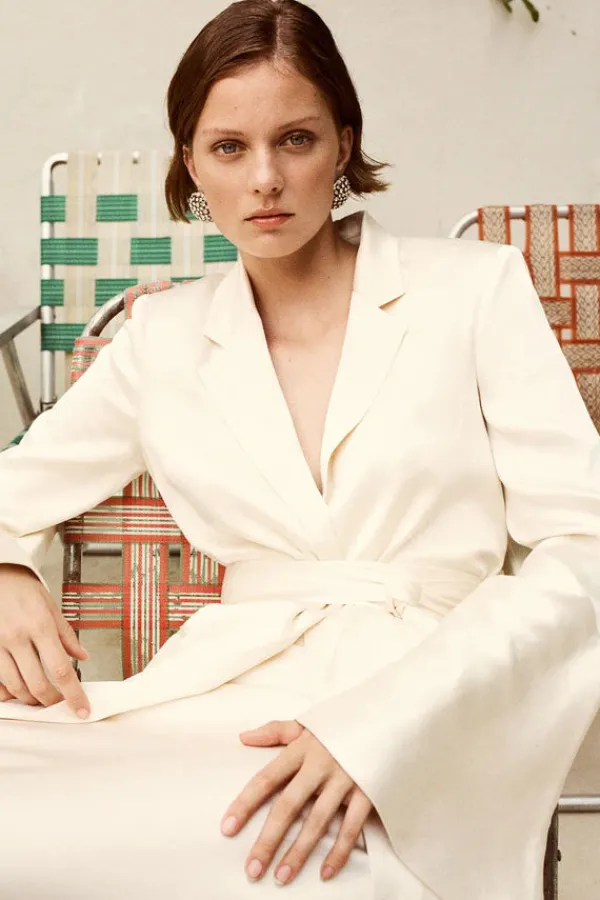 Ready-to-wear Whites|Tops>Shona Joy La Lune Flared Sleeve Belted Blazer | Cream