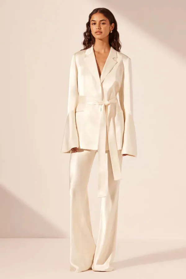 Ready-to-wear Whites|Tops>Shona Joy La Lune Flared Sleeve Belted Blazer | Cream