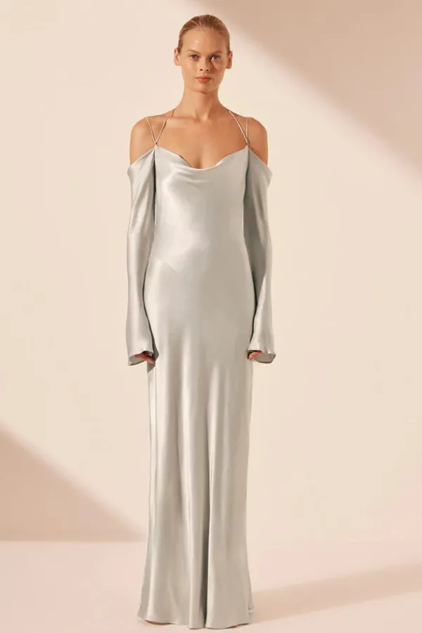 Ready-to-wear Whites|Dresses>Shona Joy La Lune Off Shoulder Tie Maxi Dress | Silver