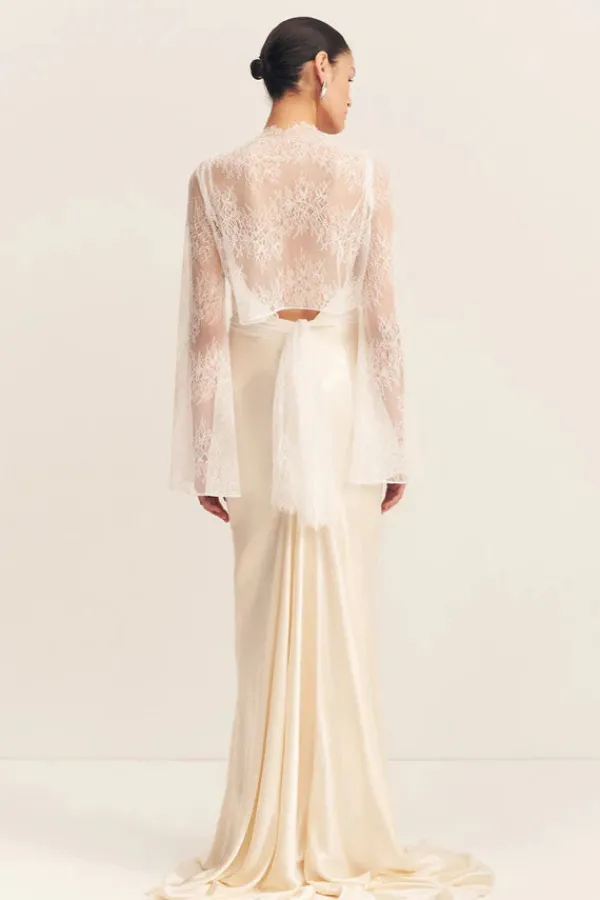 Ready-to-wear Whites|Tops>Shona Joy Lambent Lace Long Sleeve Tie Top | Ivory
