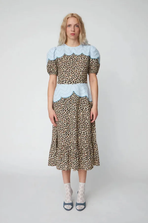 Dresses>Stella Nova Leopard Midi Dress With Embroidery | Leopard