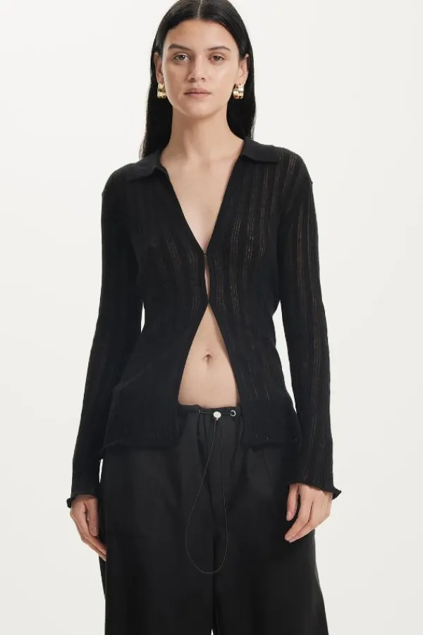 Tops>Third Form Line Up Knit Shirt | Black