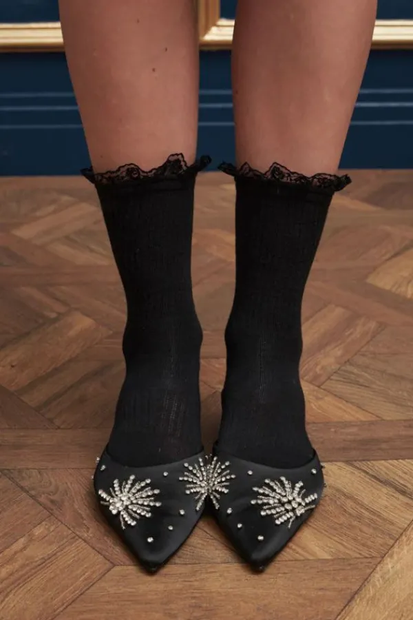 Accessories>Sister Jane Louis Lace Trim Socks | Coal Black