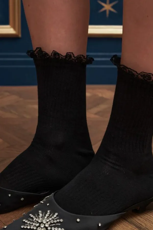 Accessories>Sister Jane Louis Lace Trim Socks | Coal Black
