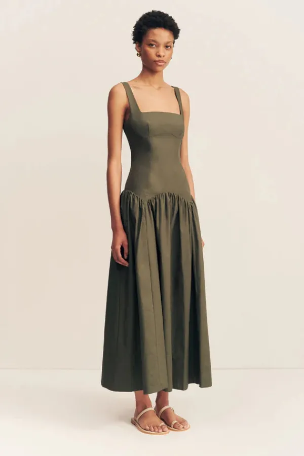 Dresses>Shona Joy Maiori Square Neck Midi Dress | Army Green