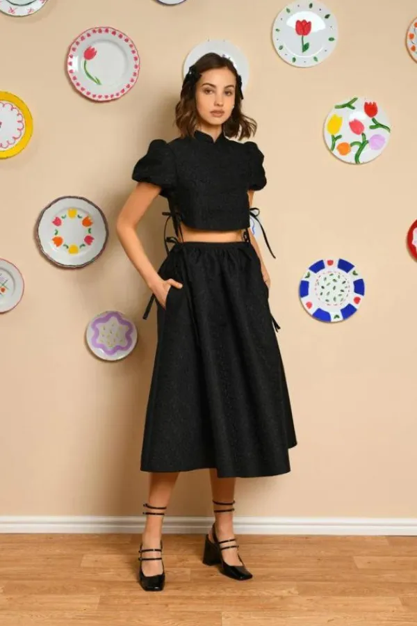 Bottoms>Sister Jane Marian Jacquard Midi Skirt | Black Ink