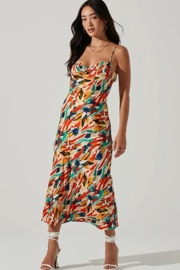 Dresses>ASTR The Label Mariela Abstract Satin Dress | Orange Multi