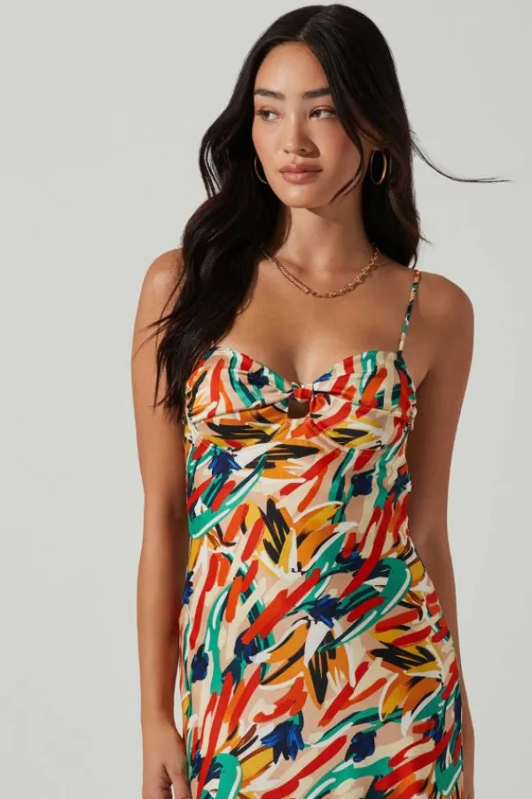 Dresses>ASTR The Label Mariela Abstract Satin Dress | Orange Multi
