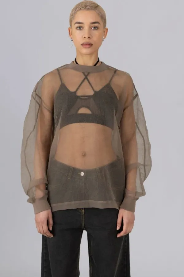 Tops>ESTHÉ Organza Sweatshirt | Green