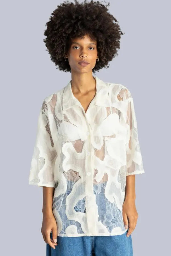Ready-to-wear Whites|Tops>ESTHÉ Oversized Sheer Lace Shirt | Off White
