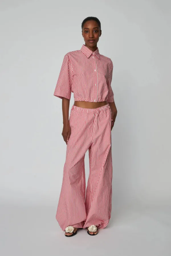 Bottoms>Stella Nova Oversized Striped Cotton Pants | Red Stripes