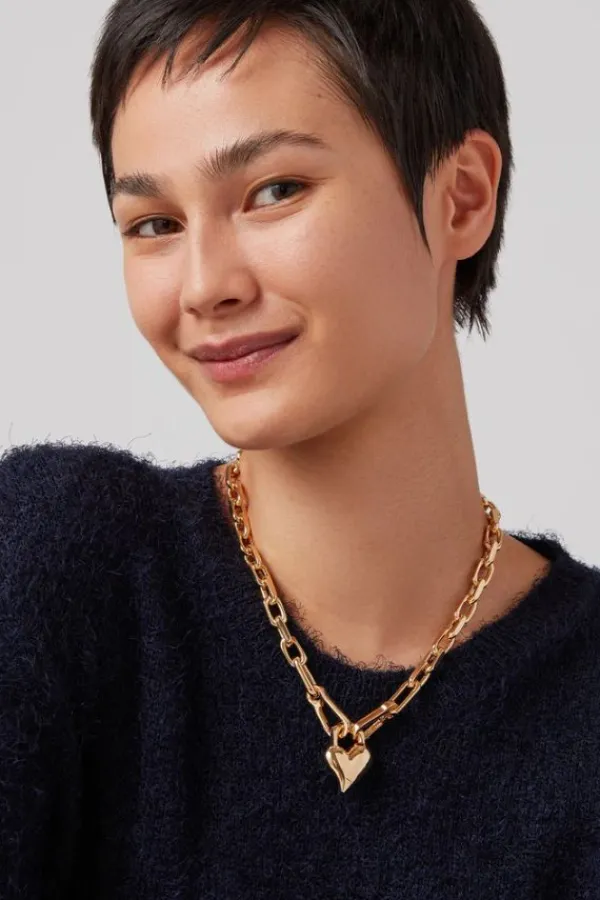 Jewelry>Jenny Bird Padlock Heart Pendant Necklace | Gold