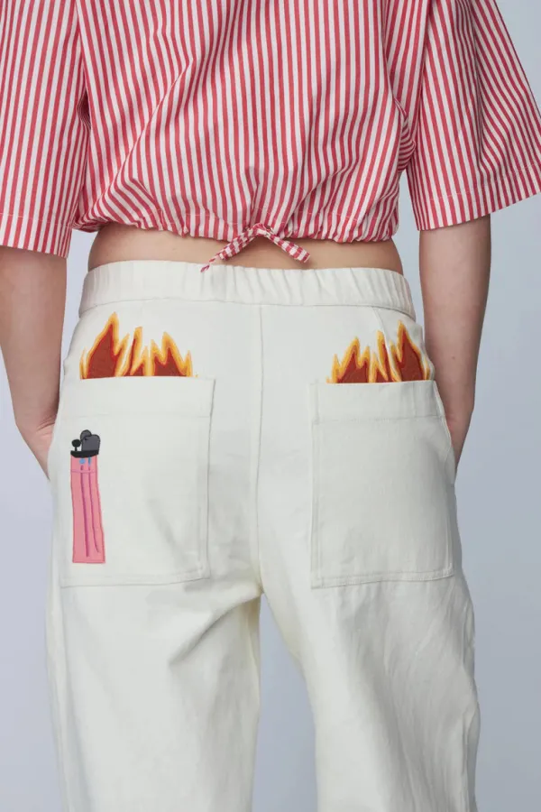 Bottoms>Stella Nova Patchwork Elements Cotton Pants | Creme