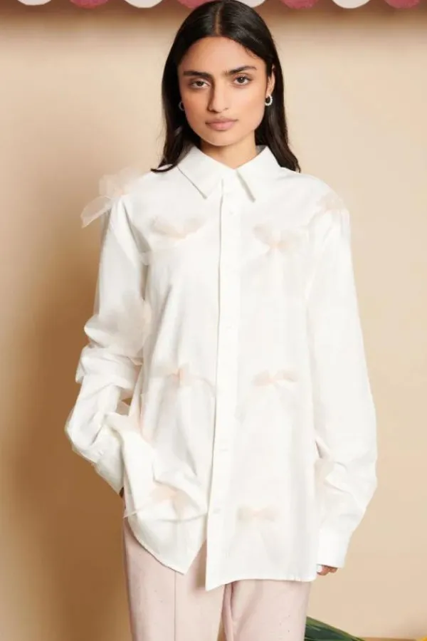 Ready-to-wear Whites|Tops>Sister Jane Penny Tulle Bow Shirt | Pearl Ivory