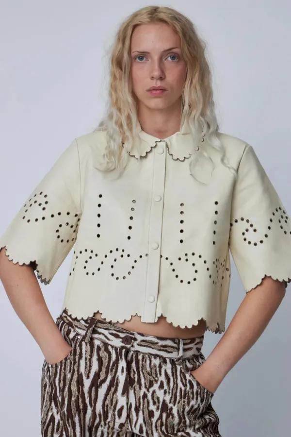 Tops>Stella Nova Pointelle Leather Shirt | Almost White