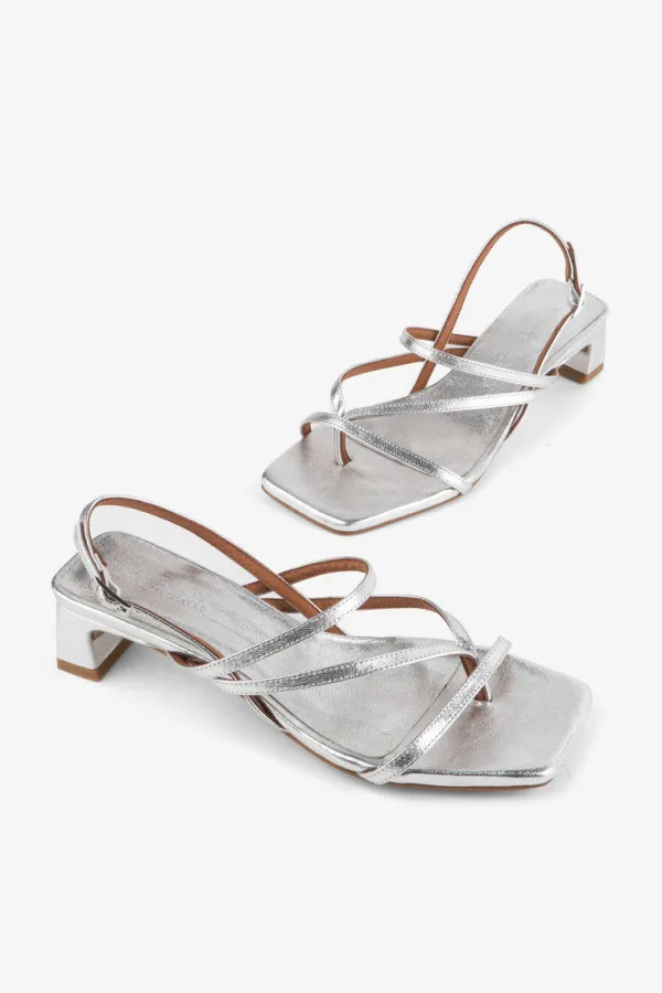 Shoes>Intentionally Blank Pup Metallic Leather Sandal Heel | Mercury