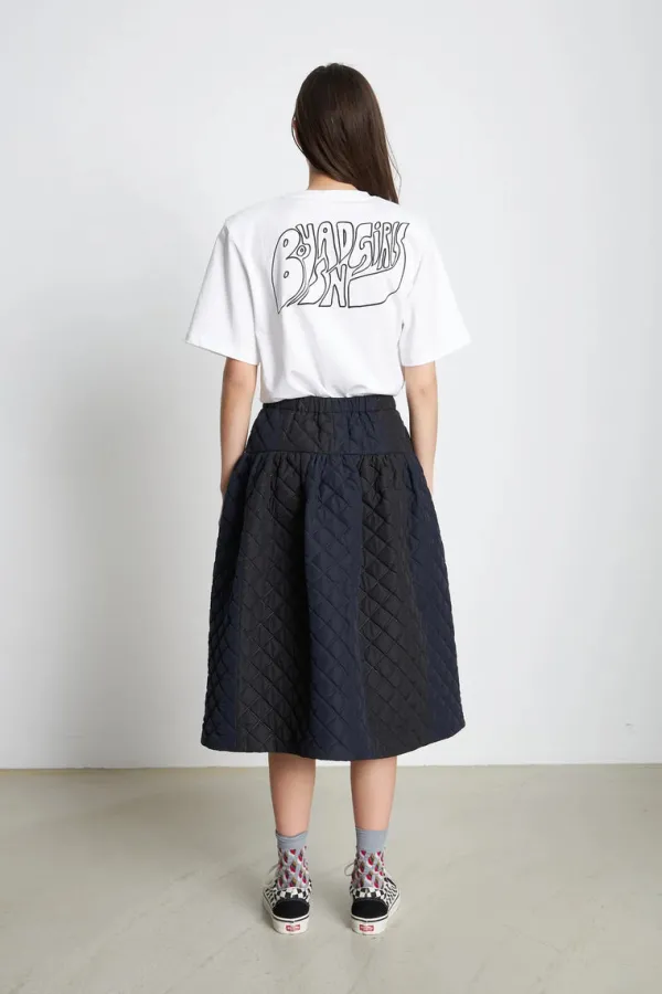 Bottoms>Stella Nova Quilted Midi Skirt | Dark Striped