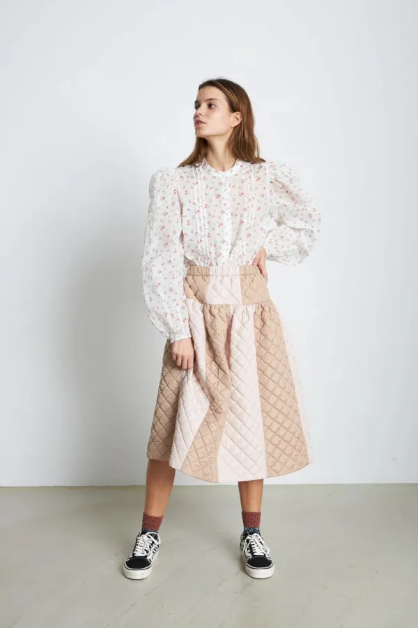 Bottoms>Stella Nova Quilted Midi Skirt | Nude
