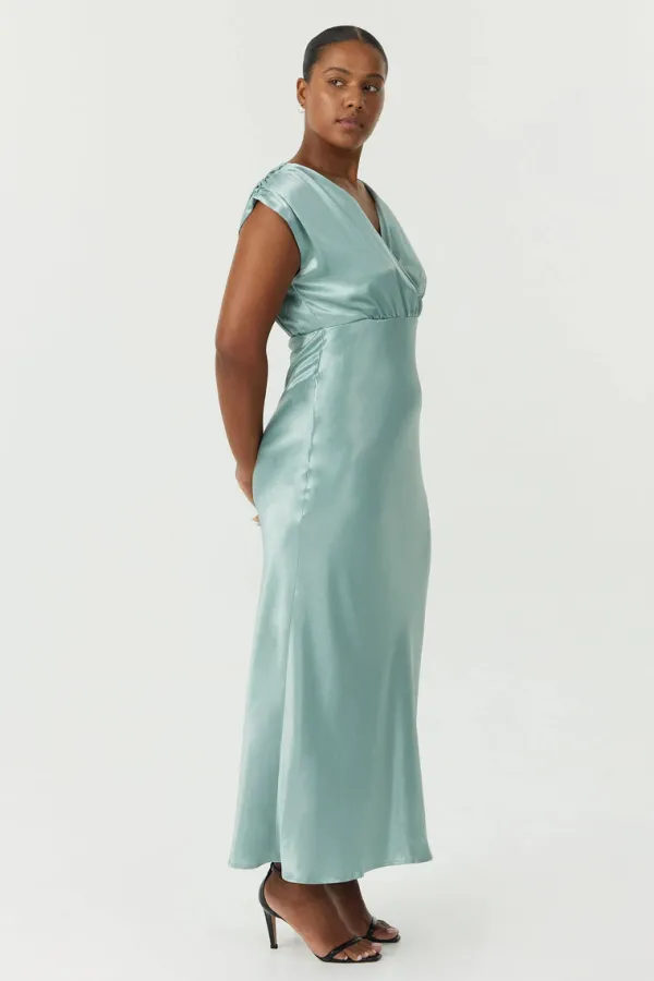 Dresses>Third Form Satin Cross Over Gather Dress | Wave
