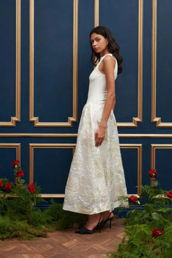 Ready-to-wear Whites|Dresses>Sister Jane Sophia Jacquard Midi Dress | Pearled Ivory