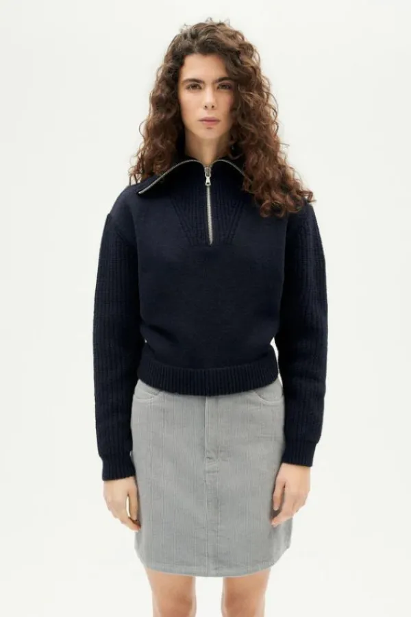 Tops>Thinking Mu Tanit Wool Sweater | Navy