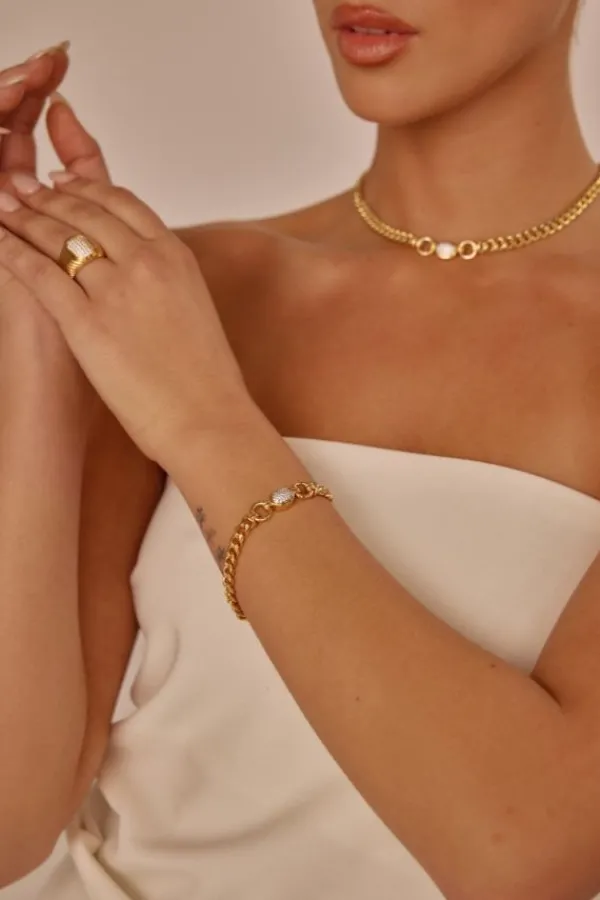 Jewelry>Luv AJ The Pave Oval Link Bracelet | Gold
