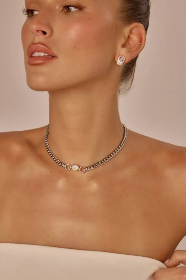 Jewelry>Luv AJ The Pave Oval Link Necklace | Silver