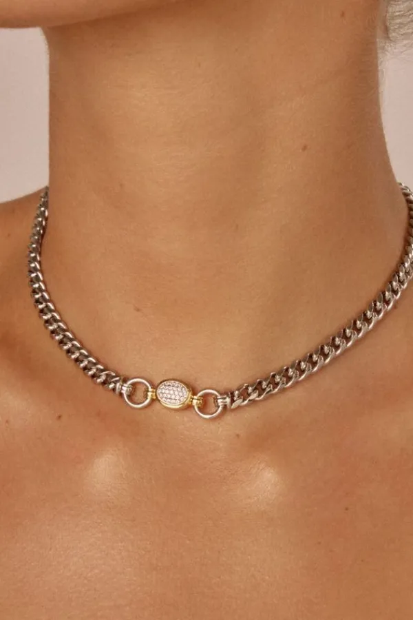 Jewelry>Luv AJ The Pave Oval Link Necklace | Silver