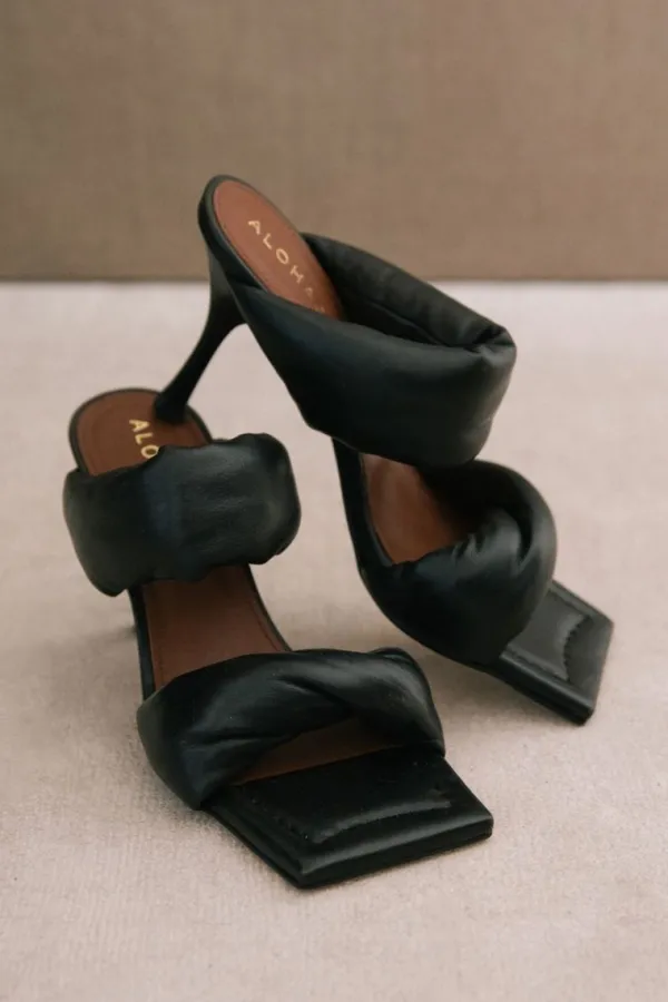 Shoes>Alohas Twist Strap Black Mid Heel