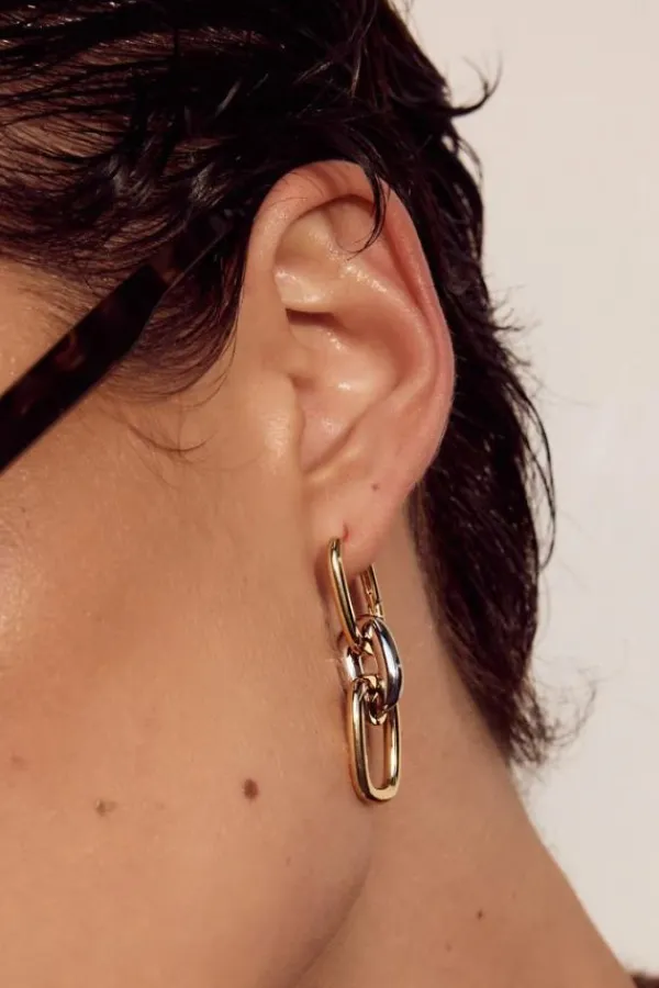 Jewelry>Luv AJ Two-Tone Chain Link Huggies | Gold