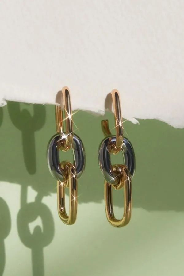 Jewelry>Luv AJ Two-Tone Chain Link Huggies | Gold