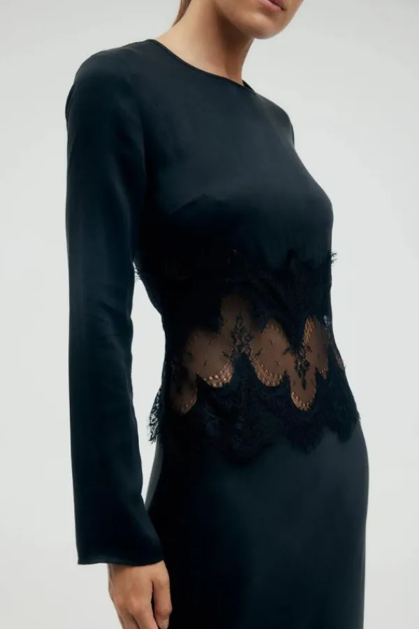 Dresses>Third Form Visions Lace Trim LS Maxi Dress | Ebony